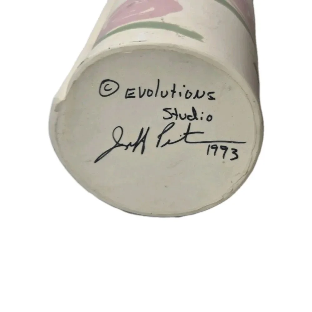 Vintage Evolution Studio Pottery Vase Roses Signed Jeff Pitt 1993 Hand Made